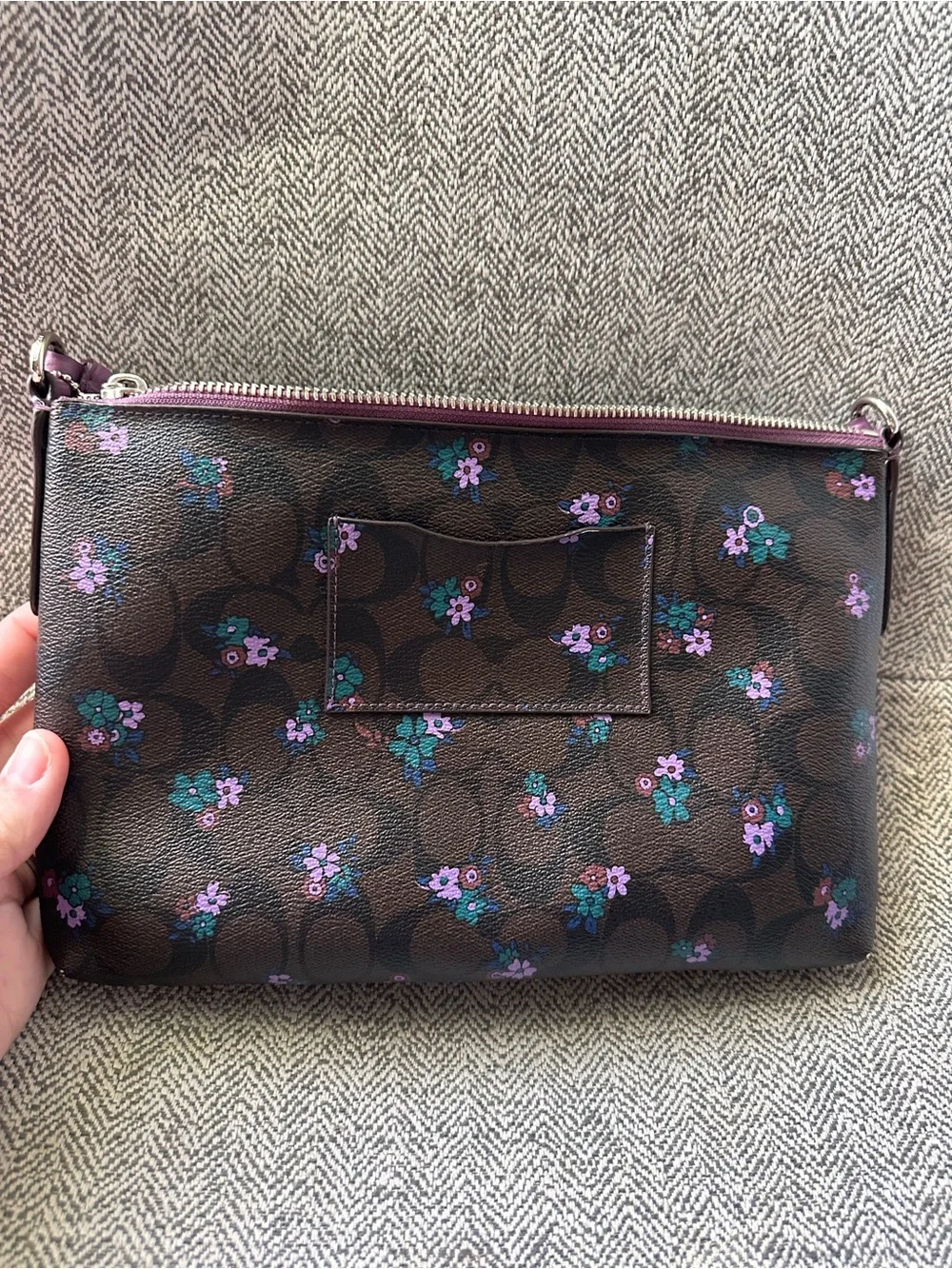 Coach Brown Signature Crossbody with Purple Floral Accents